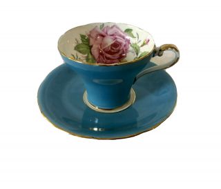 Antique Vintage Aynsley England Floral Light Blue Bone China Teacup And Saucer