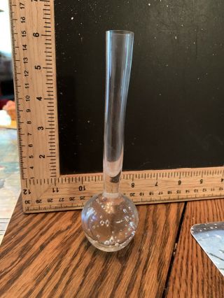 Vintage Hand Blown Controlled Bubble Base 6” Bud Vase Art Glass
