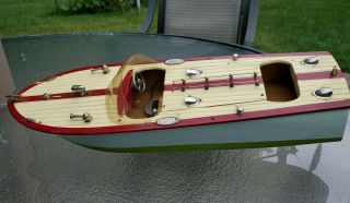 Vintage Japan Wooden Battery Operated Toy Boat w/Motor - 15 1/2 