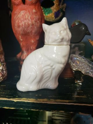Vintage Avon Cologne Perfume Bottle - White Glass Cat Figurine