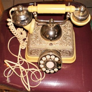 Vintage French Style Ornate Gold Phone Old Fashioned Rotary Dial Telephone