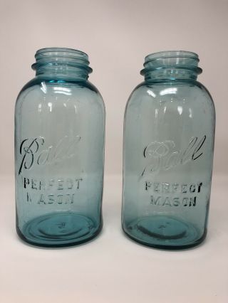 2 Ball Pefect Mason Blue/aqua Ball Mason Jars Vintage 1923 - 1933 5’s Half Gallon