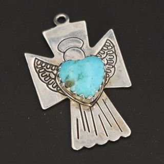 Vtg Sterling Silver - Carolyn Pollack Turquoise Heart Angel Cross Pendant - 2g