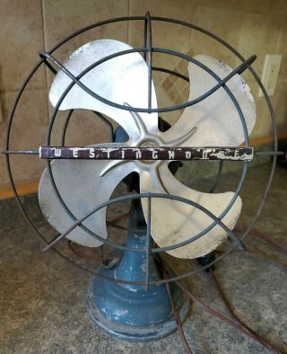 Vintage Blue Fan Westinghouse 4 Metal Blades Oscillating 12 "