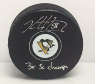 Kris Letang Pittsburgh Penguins Signed Inscribed 3x Sc Champs Logo Hockey Puck
