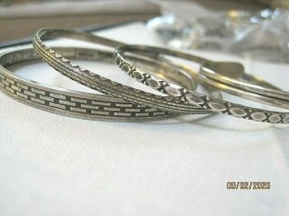Three Vintage Sterling Silver Bangles And One Sterling Cuff Bracelet Signed Park