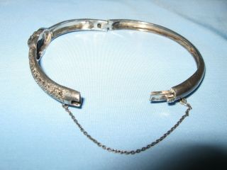 VINTAGE STERLING SILVER HINGED BANGLE BRACELET WITH RED RUBY STONE - SAFETY CHAIN 3