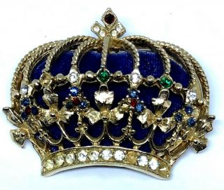 Vintage Signed Art Gold Tone Rhinestone Crown Pin Brooch