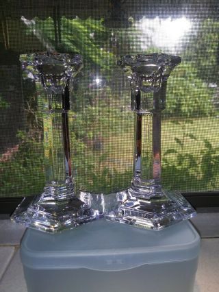 2 Vintage Miller Rogaska Crystal Taper Candlestick Holders 6 " Tall