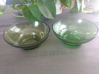 2 Vintage 17 Emerald & 12 Olive Green Glass Candy/serving Bowls 6.  5 " X 2 7/8 "