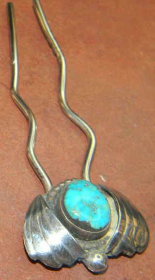 Vintage Sterling & Turquoise Small 2 5/8 " Hair Pin Pick Polished