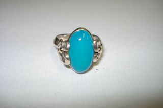 Vintage Ann King Designer Signed Sterling Silver & Blue Stone 18 Kt Size 8 Ring