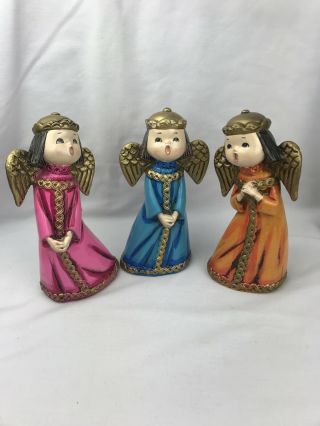 Vintage Angel Trio Choir Ceramic Hand Painted Figurines - Japan 8 "