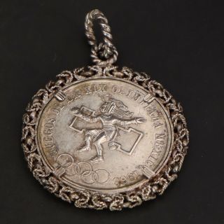 Vtg Sterling Silver - 1968 Mexico Olympic Games Coin Byzantine Pendant - 35g
