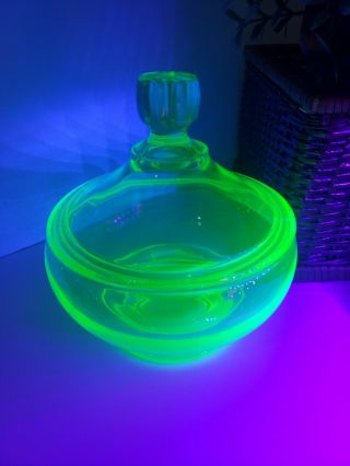 Vintage Uranium Green Glass Candy Dish,  Vaseline Depression Glass,  Trinket Jar