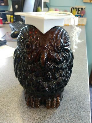 Vintage Brown Glass Wise Old Owl Still Bank