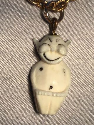 Vintage Carved Billikin Alaska Eskimo Good Luck Charm On Chain Bracelet W Jade