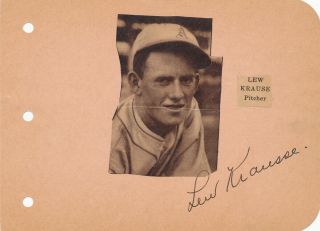 Lew Krausse Vintage Circa 1932 Signed Autograph Album Page Rare Phil Athletics