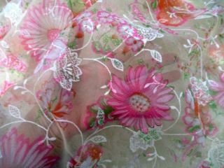2 Yards Vintage Sheer Flocked Pink & White Floral Fabric 2