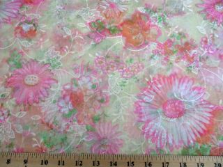 2 Yards Vintage Sheer Flocked Pink & White Floral Fabric 3