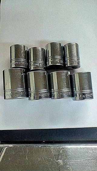 Set Of 8 Vintage Williams 1/2 Dr Socket Set 7/8 " - 1&1/4 " By Snap On Sae Usa Excell