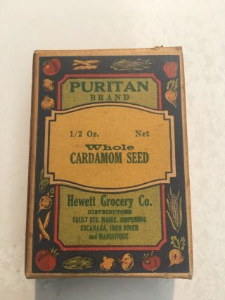 Vintage Puritan Brand Whole Cardamon Seed Box With Contents
