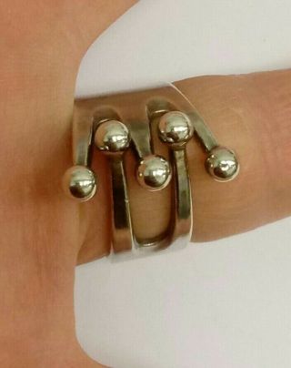 Vintage Sterling Silver Anna Greta Eker Norway Modernist Jester Ring Size 8 2