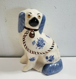 Vintage 8 " Staffordshire Dog Blue Floral Design