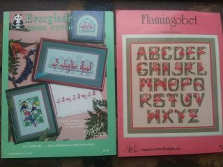 Vtg 80s Flamingos Counted Cross Stitch Two Leaflet Pattern Books Tropical Birds