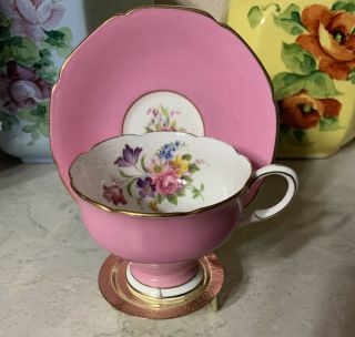 Vtg Paragon England Fine Bone China Pink,  White Floral Cup & Saucer Set