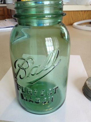 Vintage 1920 To 1923 Ball Perfect Mason Green Quart Mason Fruit Jar 9