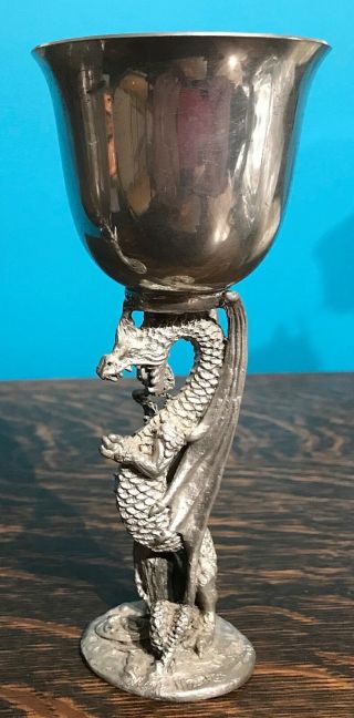 Vintage Bob Maurus Gallo 1985 Pewter Dragon Chalice Wine Glass Goblet