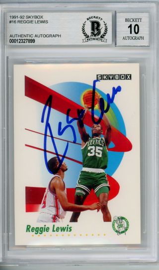 Reggie Lewis Celtics 1991 - 92 Skybox 16 Signed Autographed Card Beckett Grade 10