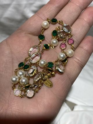Vintage Miriam Haskell Jewelry Necklace Green Pink Clear