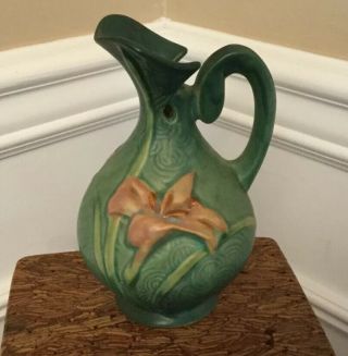 Vintage Roseville Pottery Ewer Pitcher Vase 22 - 6 Zephyr Lily Green