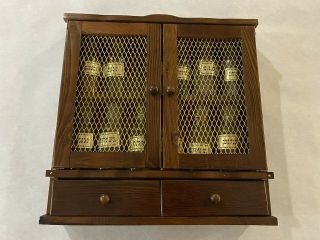 Vintage Wood Spice Cabinet Rack Holder 2 Drawer Wired Door Wall Mount Counter