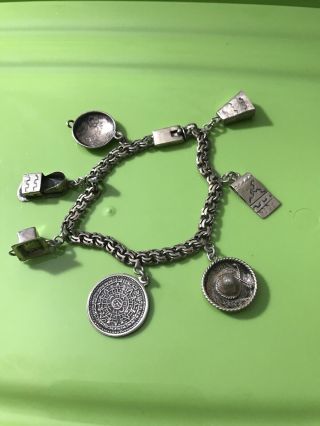 Vintage Sterling Silver Charm Bracelet W/ 7 Charms