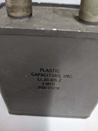 Plastic Capacitors Inc. ,  Capacitor 3000 VDCW,  4 MFD,  vintage 2