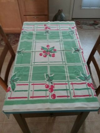 Pretty Vintage Small Tablecloth - 30 " X 35 " - Cherry Design