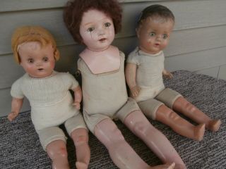 3 Vintage Creepy Dolls - Scary,  Spooky Halloween Props - Composition/cloth