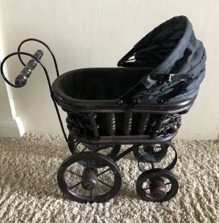 Vintage Wood And Metal Doll Baby Buggy Carriage