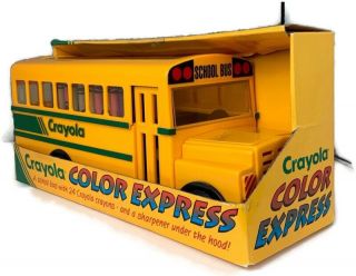 Vintage Crayola Color Express School Bus With Crayons And Sharpener