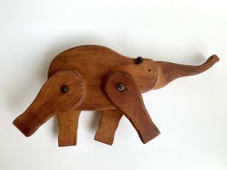 Vintage Folk Art Painted Wood Wooden Jointed Legs Elephant Figurine Toy