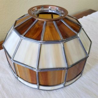 Vintage Stained Glass Lamp Shade Hanging Light Cover 10 " Brown Cream Ivory
