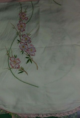 Vintage Embroidered Dresser Scarf Table Runner Pink Lavender Dogwood Flowers