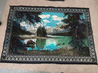 Vintage Scenic Large Tapestry With Mountain Water Scene 59 " X 38 "
