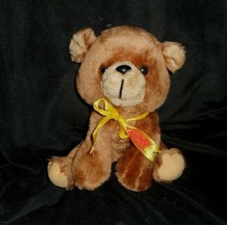 Vintage Russ Berrie Barker Brown Sitting Teddy Bear Stuffed Animal Plush Toy