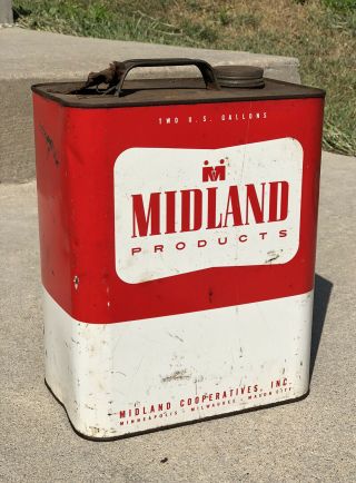 Vintage Midland Cooperatives Motor Oil 2 Gallon Metal Can Advertising Gas Farm