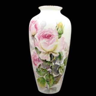 Vintage Noritake Nippon Toki Kaisha Vase Hand Painted Roses Signed 8 3/4 "