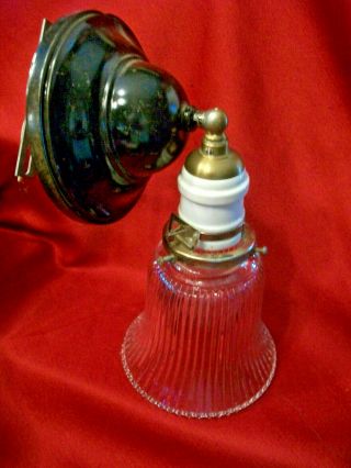 Vtg Antique Wall Sconce With Porcelain Socket And Glass Shade